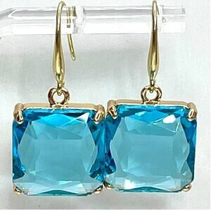 NEW Earrings 1.5" Aqua Blue Topaz Faceted  Paperclip Dangle Drop Chunky AU24